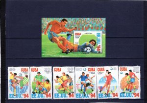 CUBA 1994 WORLD CUP SOCCER CHAMPIONSHIPS USA SET OF 6 STAMPS & S/S MNH