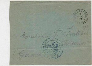 France WW1 French Military 1917 Tresor Et Postes Slogan No 205 Cover Ref 30962