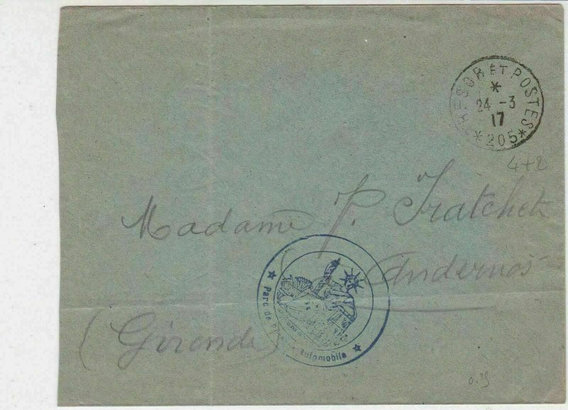 France WW1 French Military 1917 Tresor Et Postes Slogan No 205 Cover Ref 30962