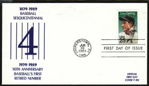 1989 Baseball Lou Gehrig 50th anniverssay Sc 2417 Official RW 1st cachet cover