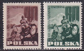 Poland 1955 Sc 693-4 International Motorcycle Race Tatra Mountains Stamp MH