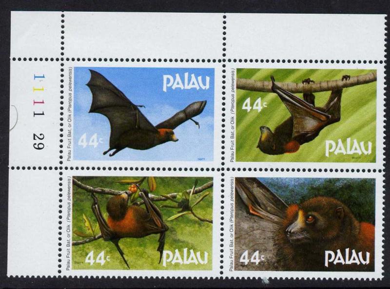 Palau 125a TL Plate Block MNH Fruit Bats
