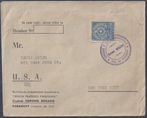 PARAGUAY 1920 US UNDATED CORONEL BOGADO PARAGUAY TO NEW YORK