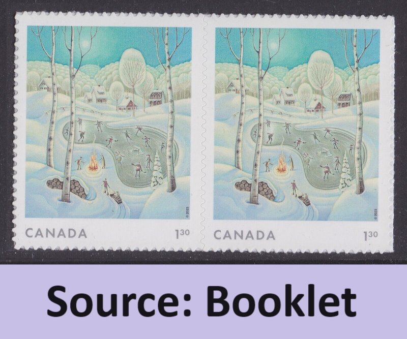 Canada 3406 Holiday Winter Scenes Pond $1.30 horz pair MNH 2023