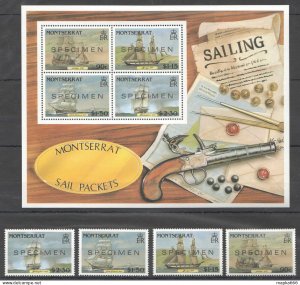 Ss0911 Montserrat Sail Packets Sailing Ships Guns Overprint Specimen Kb+Set Mnh