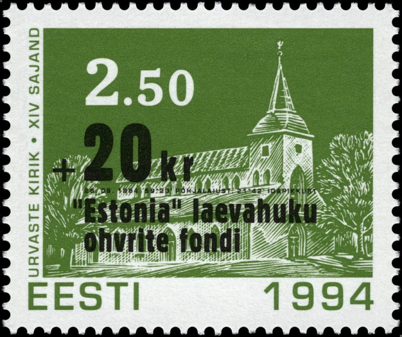 Estonia 1994 #B63 MNH. Church, overprinted, Estonia disaster