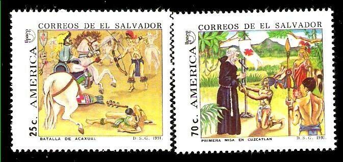 EL SALVADOR 1991 UPAEP AMERICA COLUMBUS ARRIVE  YV 1121-2 MNH