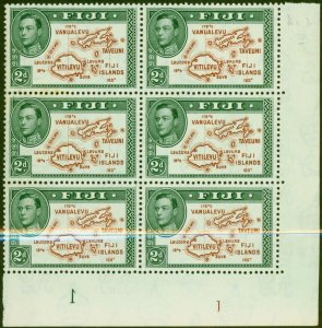 Fiji 1941 2d Brown & Green SG254 Die II Very Fine MNH Block of 6