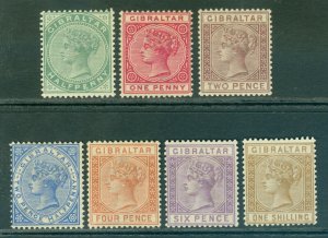 SG 8-14 Gibraltar 1886-87. ½d to 1/- set of 7. Fresh lightly mounted mint...