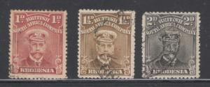 Rhodesia 1913 King George V  Scott # 120 -122 Used