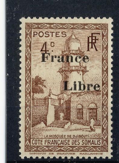 FRENCH SOMALI COAST 1943 #196 4c MNH, OVPT. FRANCE LIBRE
