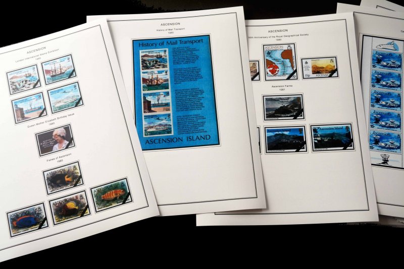 COLOR PRINTED ASCENSION ISLAND 1922-1999 STAMP ALBUM PAGES (104 illustr. pages)