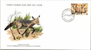 1977 Botswana - World Wildlife Fund FDC - Bat Eared Fox on Cachet - F11290