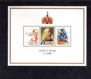 NORWAY #931 1988 KING OLAV N 85TH BIRTHDAY MINT VF NH S/S3