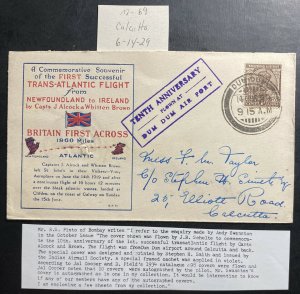 1929 Dum Dum India First Flight Airmail Souvenir cover FFC To Calcutta