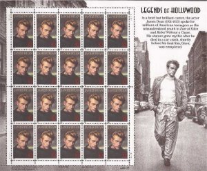 US Stamp - 1996 Hollywood Legends James Dean 20 Stamp Sheet #3082