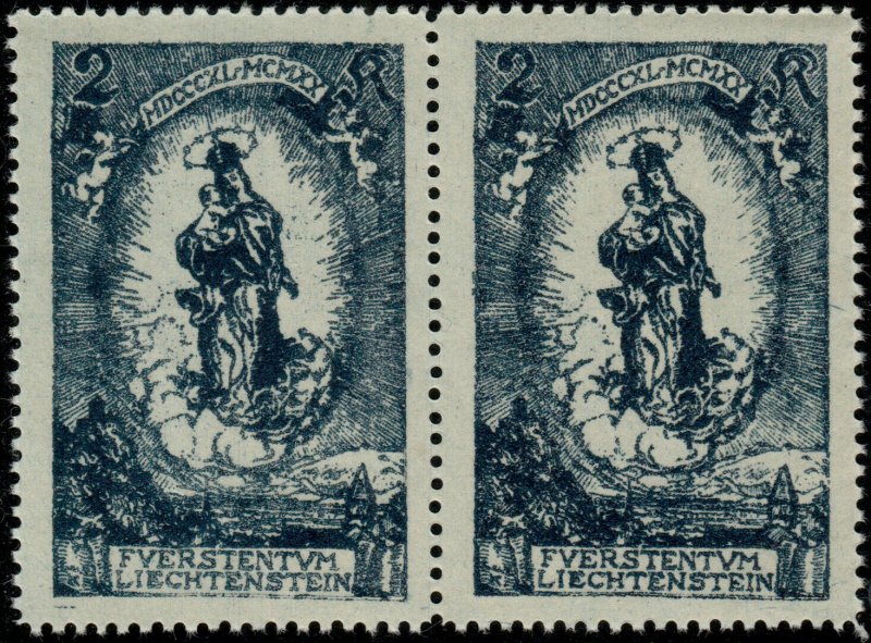 LIECHTENSTEIN - 1920 Mi.42 pair with white letters on the left stamp - Mint**