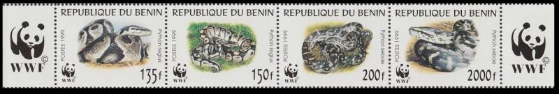 Benin WWF Pythons Strip of 4v SG#1812/15 SC#1086 a-d MI#1159-62 CV?10+