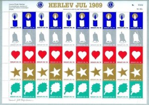 Denmark. Christmas Sheet Mnh 1989. Lions Club. Local Herlev. Candle,Bell,Star.