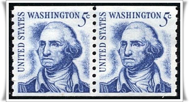 SC#1304 5¢ Washington Coil Pair: Shiny Gum (1966) MNH