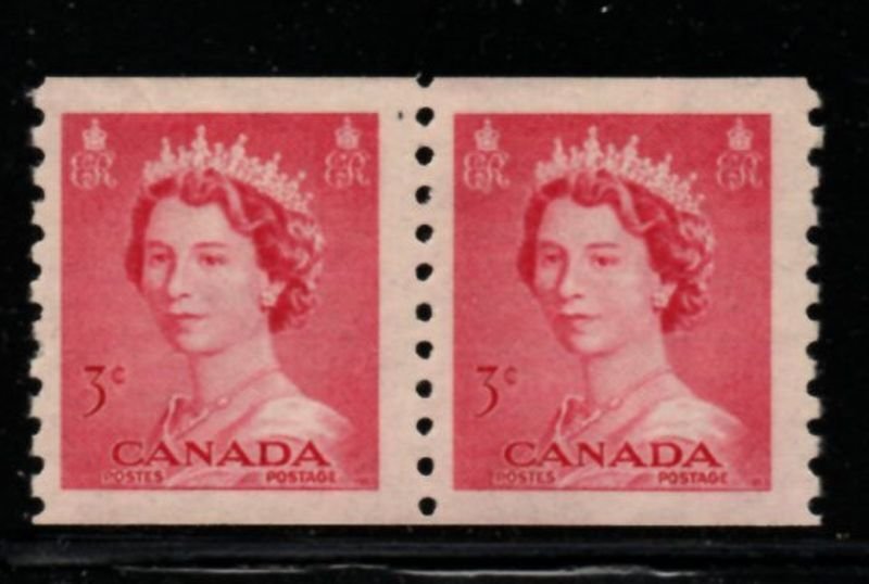 Canada Sc 332 1953 3c QE II  stamp pair mint NH