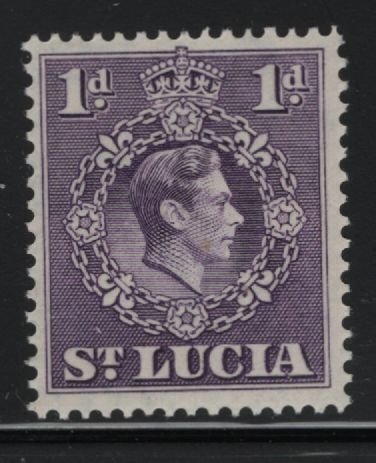 St Lucia 1938-48 MNH Sc 111a 1p KGVI violet Perf 14.5 x 14