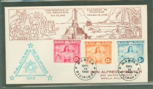 Philippines N29-31 1943 Japanese occupations/Philippine Independence (puppet government) set of three on an addressed first day