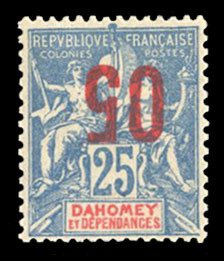 French Colonies, Dahomey #36a Cat$240, 1912 5c on 25c blue, surcharge inverte...