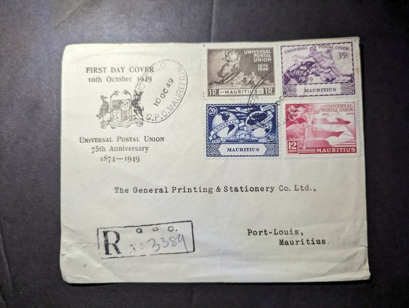 1949 Registered Mauritius First Day Cover FDC GPO to Port Louis