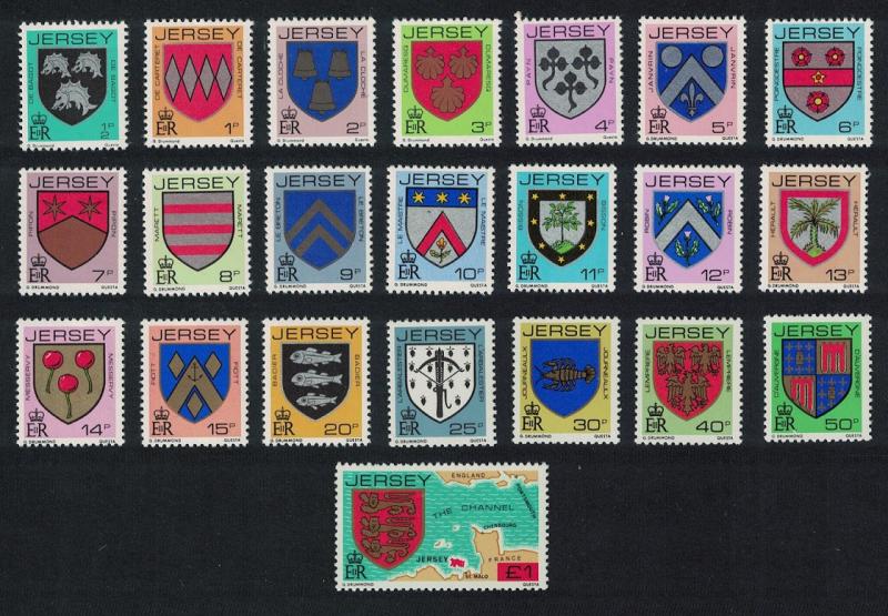 Jersey Definitives Arms of Jersey Families 22v perf 14 COMPLETE SG#249=273