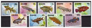 ZAIRE (Congo) 1978 fish 9 v complete set MNH