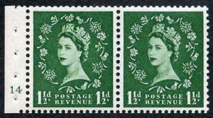 SB28 1 1/2d Green Wmk Edward Booklet Pane of Two Cyl 14 no dot U/M Superb Perfs