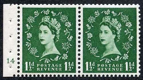 SB28 1 1/2d Green Wmk Edward Booklet Pane of Two Cyl 14 no dot U/M Superb Perfs