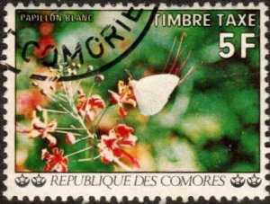 Comoro Islands J8 - Used - 5fr White Butterfly on Flower (1977)