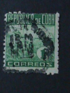 ​CUBA-1948-SC#420  TOBACCO PICKING-USED VF-76-YEARS OLD STAMP-FANCY CANCEL