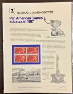 Commemorative Panel #275  Pan American Games #2247   22 c   1987