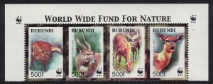 Burundi WWF Sitatunga Top Strip of 4v WWF Logo 2004 MNH SC#774 a-d