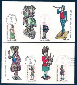 UNITED STATES FDCs (3) 22¢ Folk Art Carving 1986 Collins H-P