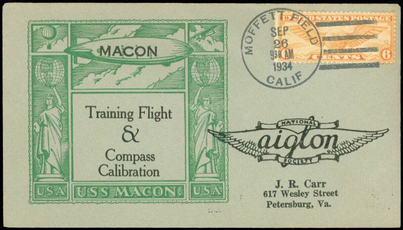 9/26/34 USS MACON TRAINING FLIGHT & COMPASS CALIBRATION, MOFFETT Field, Grey Env