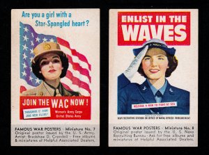 VINTAGE WWII WAR POSTER MINIATURE NO. 7 AND NO. 8 WAC / WAVES