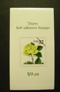 BK242, Scott 3049d, 32c Yellow Rose, COMPLETE booklet of 30