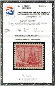 MALACK 736 SUPERB OG NH, w/PSE (GRADED 98 (02/20)) C..MORE.. gg1657