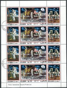 Dubai 118 sheet, CTO-folded. Mi 362-364. Man's 1st landing on the Moon, 1969.