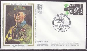 France, Scott cat. 1822. 75th Scouting Anniversary. Silk Cachet,First day cover.