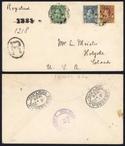 Turks and Caicos 1928 KGV 1/2d 2d and 2 1/2d on Registered Cover