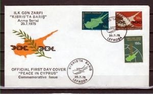 Turkish Rep. of Cyprus, Scott cat. 23-25. Cyprus Peace issue. First day cover. ^