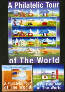 LIBERIA 25934 MNH S/S SHEETS/3 BIN $11.50 FLAGS - PHILATELIC TOUR OF THE WORLD