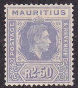 MAURITIUS 220 MNH 1943 2.50r pale vio King George VI CV $22.