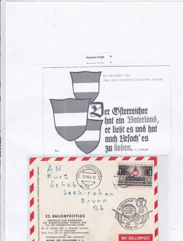 austria 1964 balloon airmail stamps cover Ref 9903