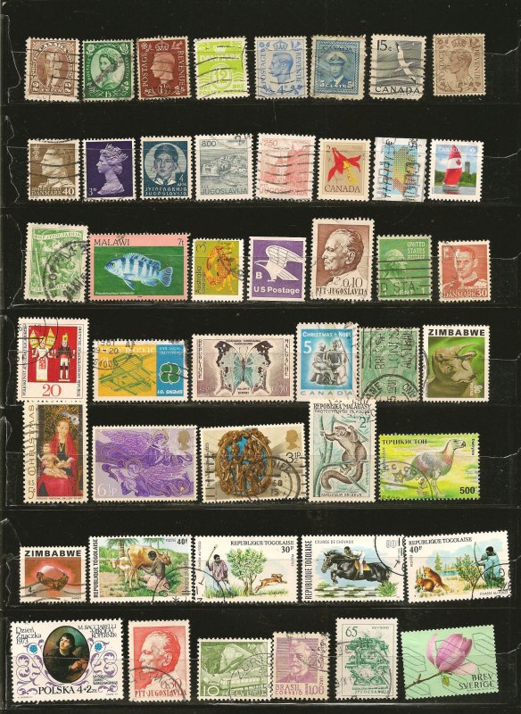 World Wide Collection of 45 Different Old Used Off Paper Stamps